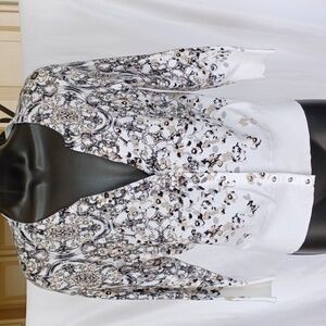 WHITE HOUSE BLACK MARKET CARDIGAN:PRE-OWNED FLORAL WITH "GLITTERY" DETAILING   S
